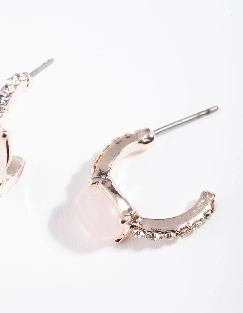Rose Gold Semi-Precious Rose Quartz Huggie Earrings