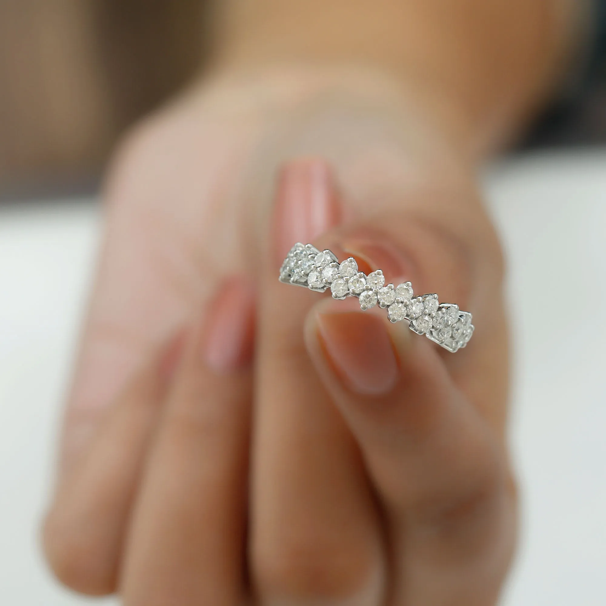 Round Diamond Cluster Half Eternity Band Ring