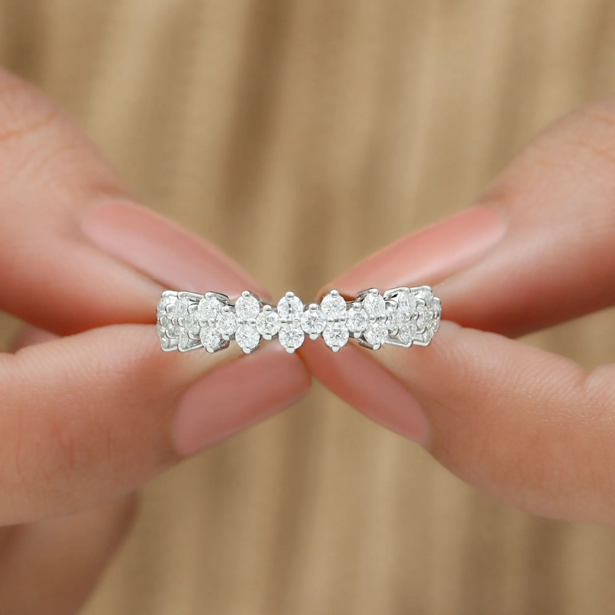 Round Diamond Cluster Half Eternity Band Ring