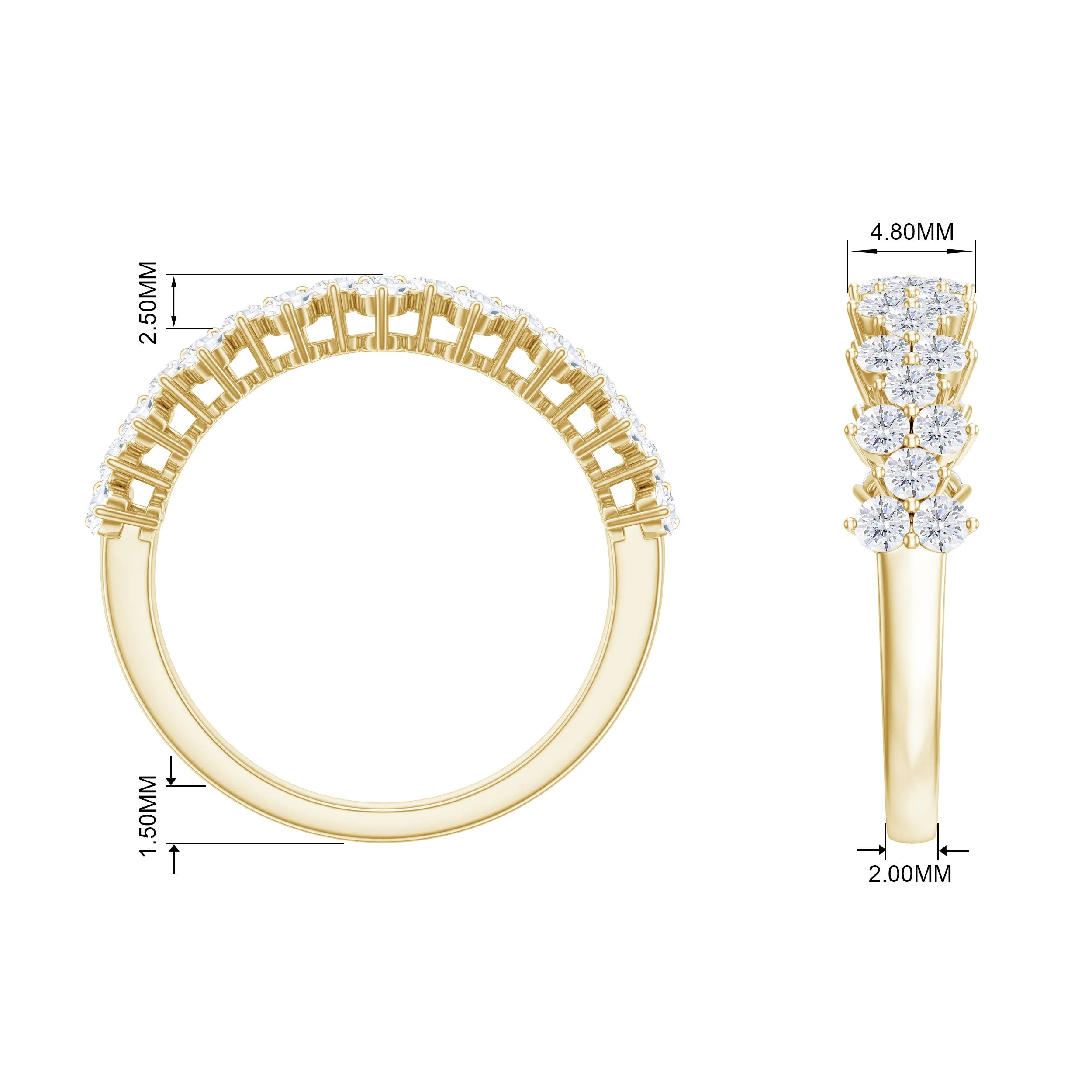 Round Diamond Cluster Half Eternity Band Ring