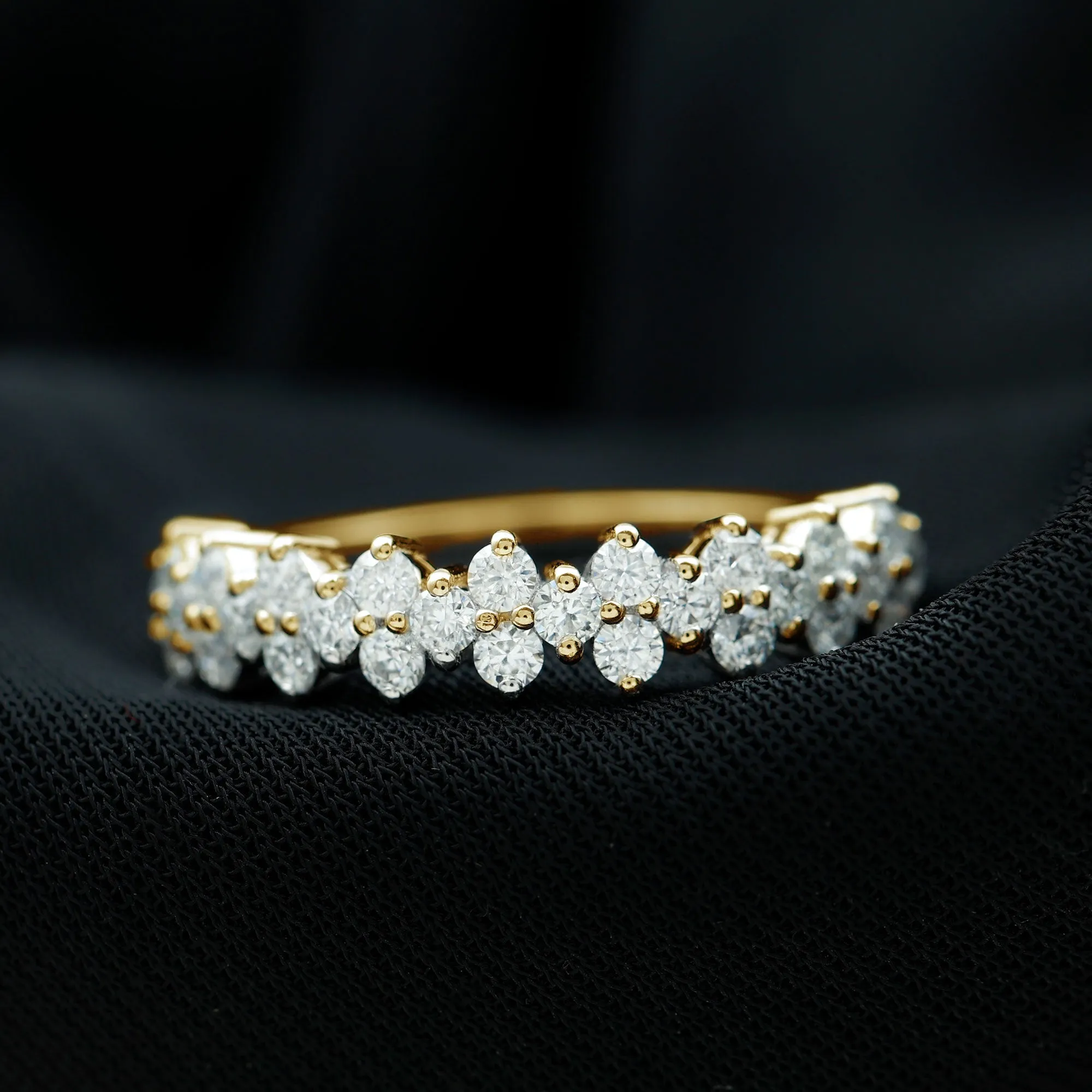 Round Diamond Cluster Half Eternity Band Ring