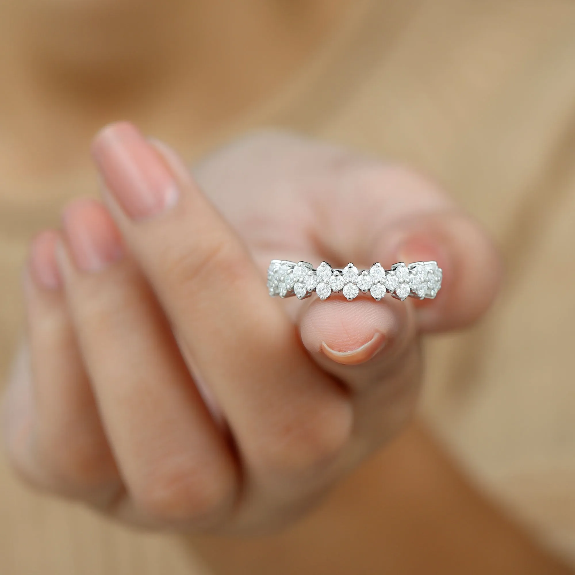 Round Diamond Cluster Half Eternity Band Ring