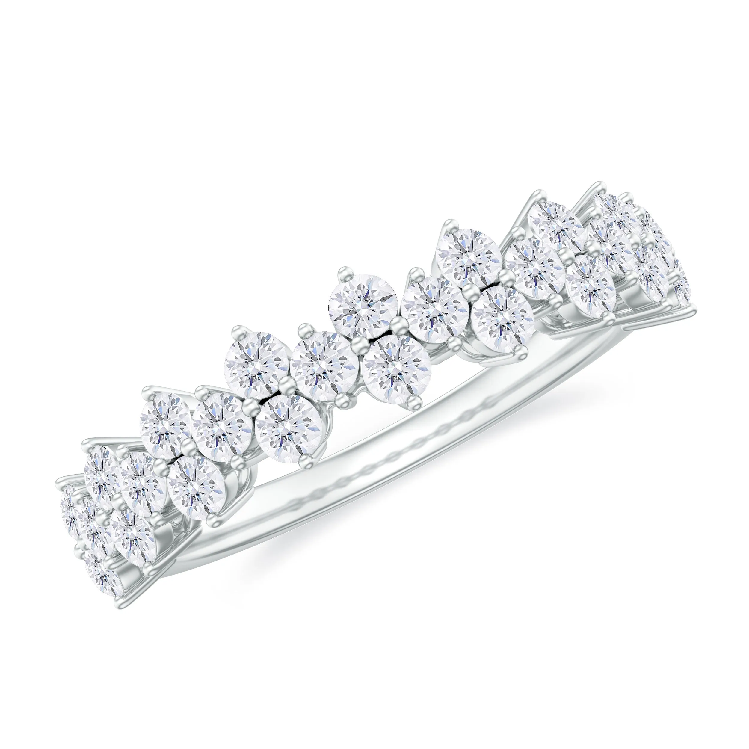 Round Diamond Cluster Half Eternity Band Ring