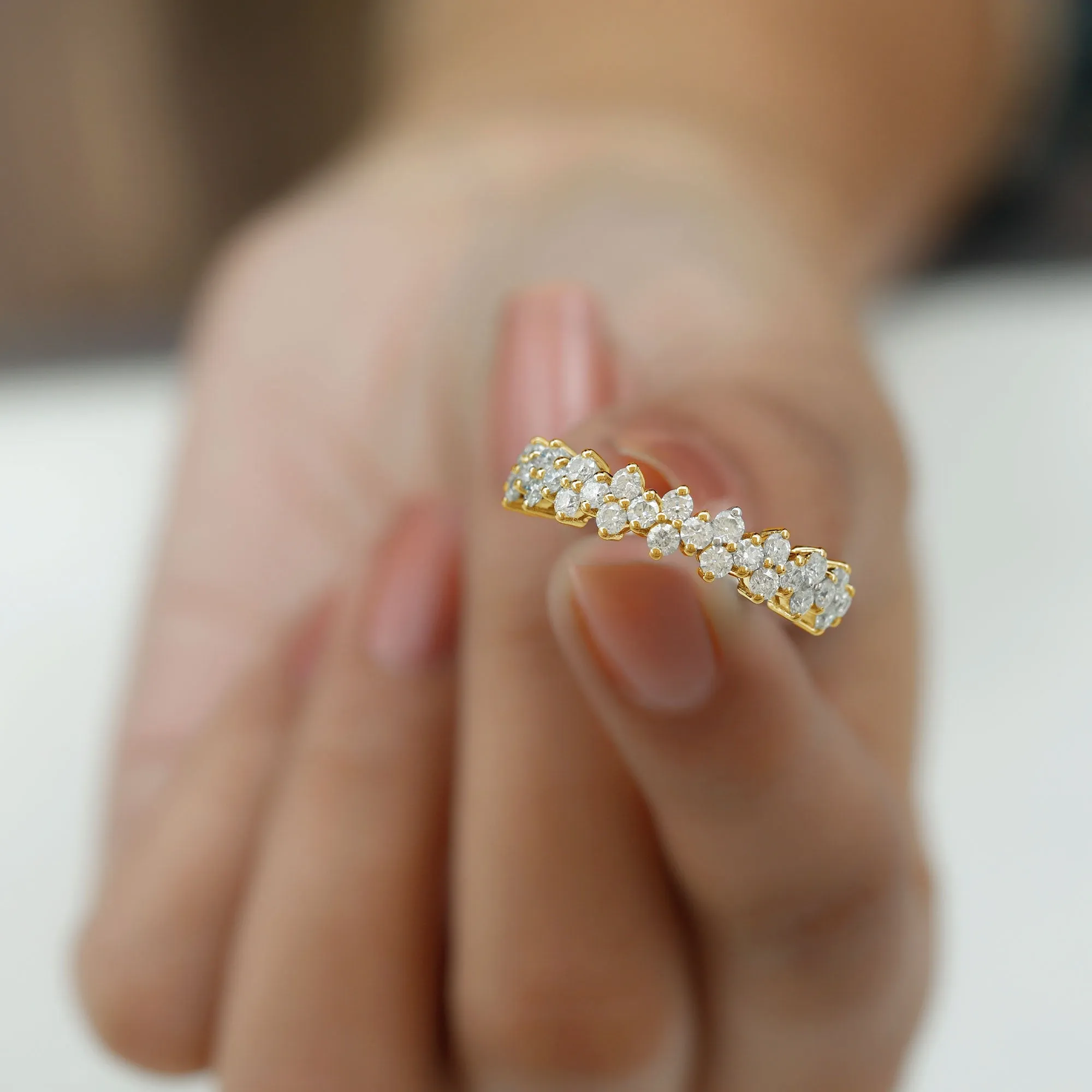 Round Diamond Cluster Half Eternity Band Ring