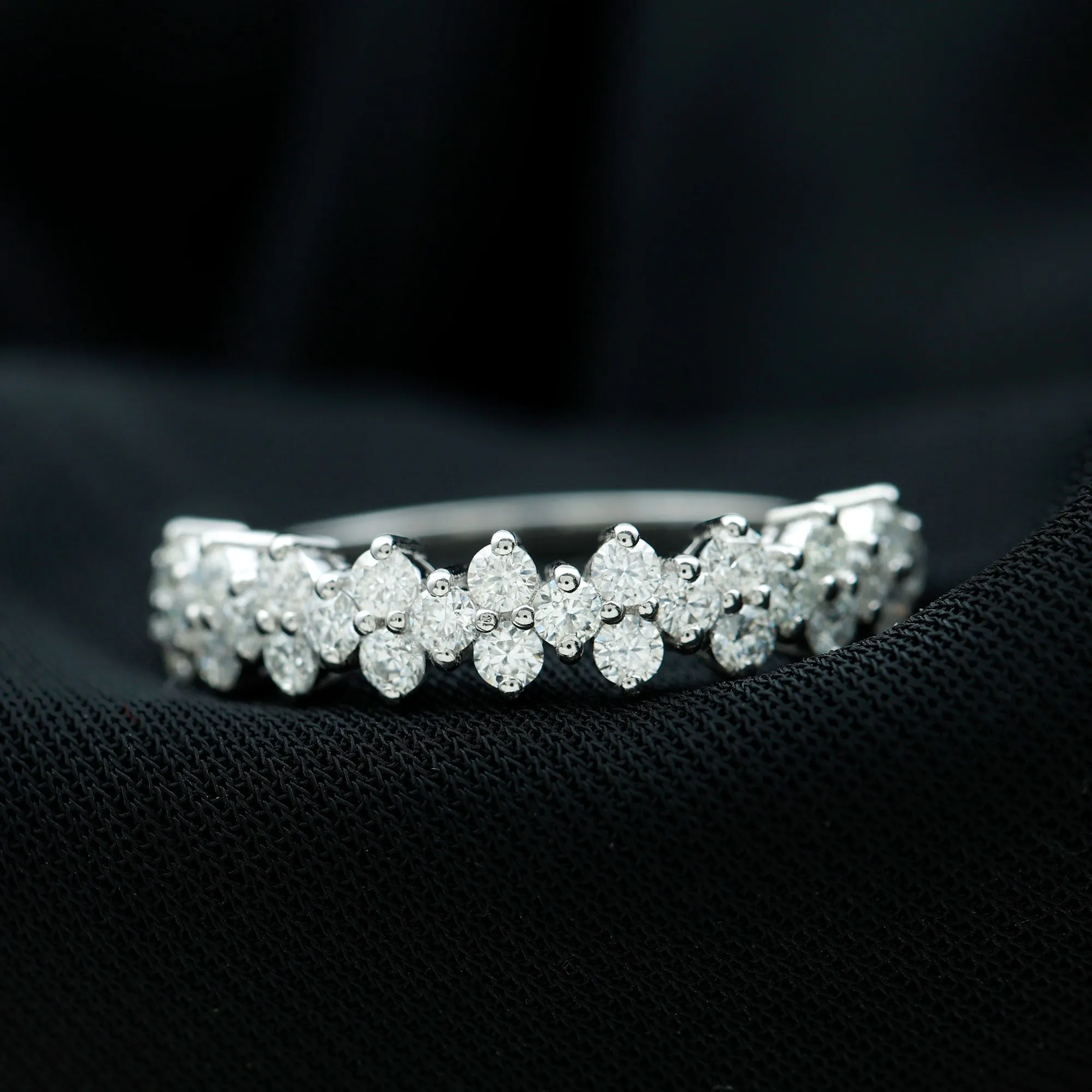 Round Diamond Cluster Half Eternity Band Ring