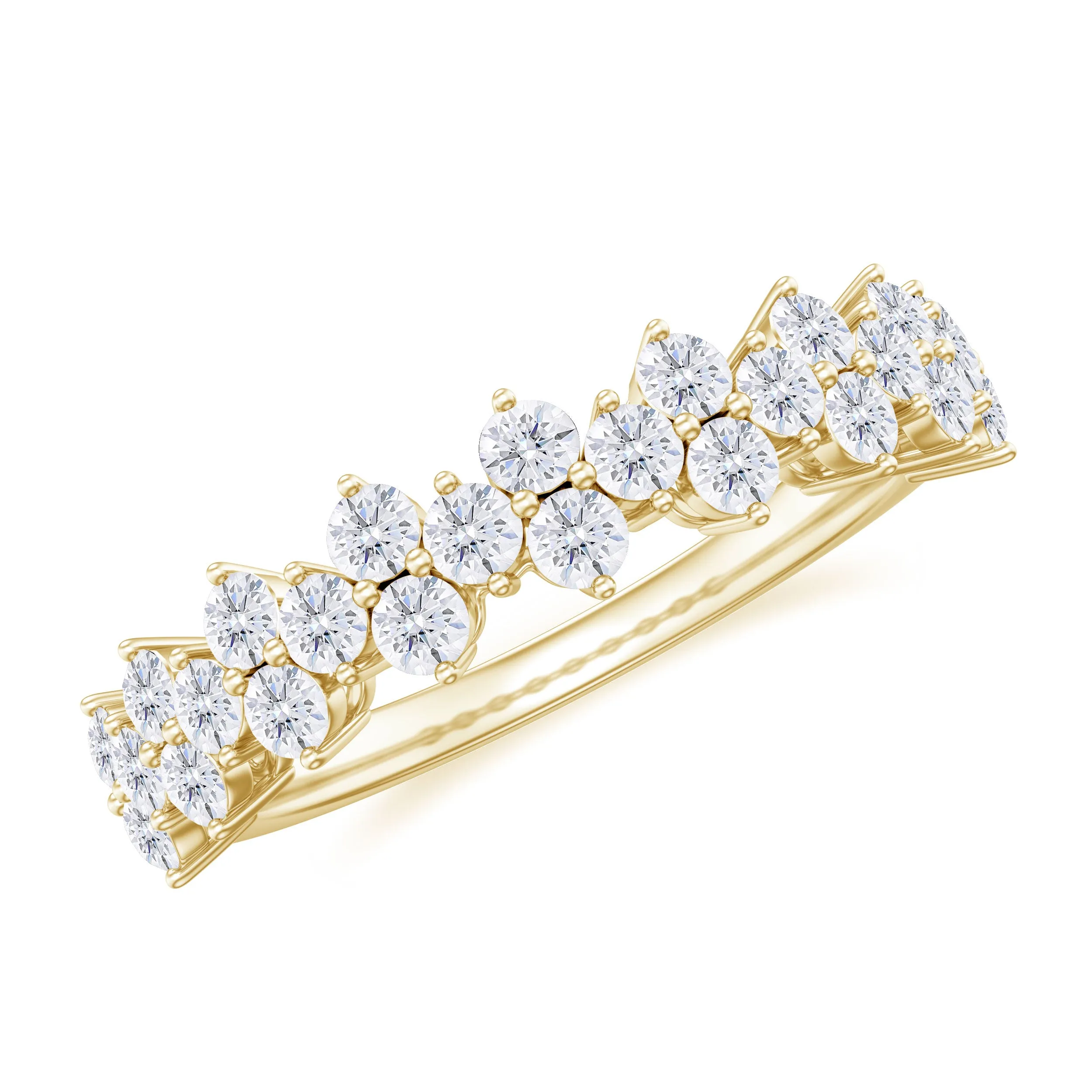 Round Diamond Cluster Half Eternity Band Ring