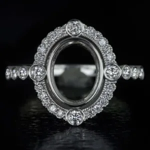 ROUND DIAMOND OVAL HALO PLATINUM ENGAGEMENT RING SETTING COCKTAIL VINTAGE STYLE