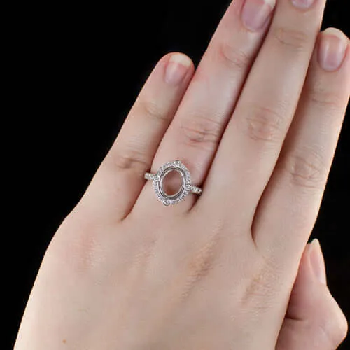 ROUND DIAMOND OVAL HALO PLATINUM ENGAGEMENT RING SETTING COCKTAIL VINTAGE STYLE