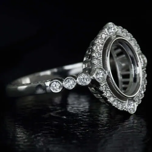 ROUND DIAMOND OVAL HALO PLATINUM ENGAGEMENT RING SETTING COCKTAIL VINTAGE STYLE