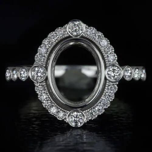 ROUND DIAMOND OVAL HALO PLATINUM ENGAGEMENT RING SETTING COCKTAIL VINTAGE STYLE