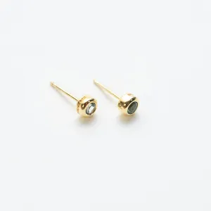 Round Gold Vermeil Blue Topaz Studs
