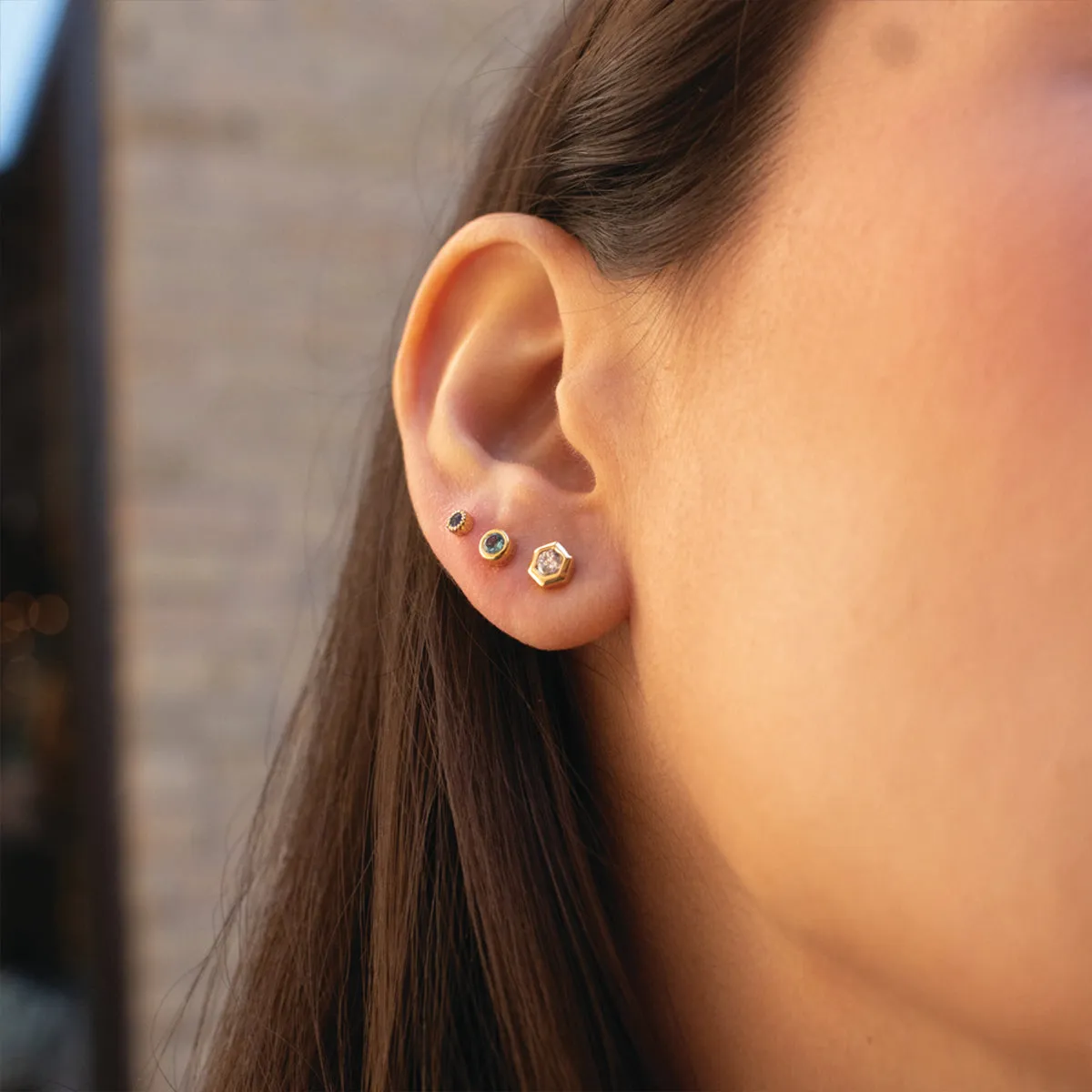 Round Gold Vermeil Blue Topaz Studs
