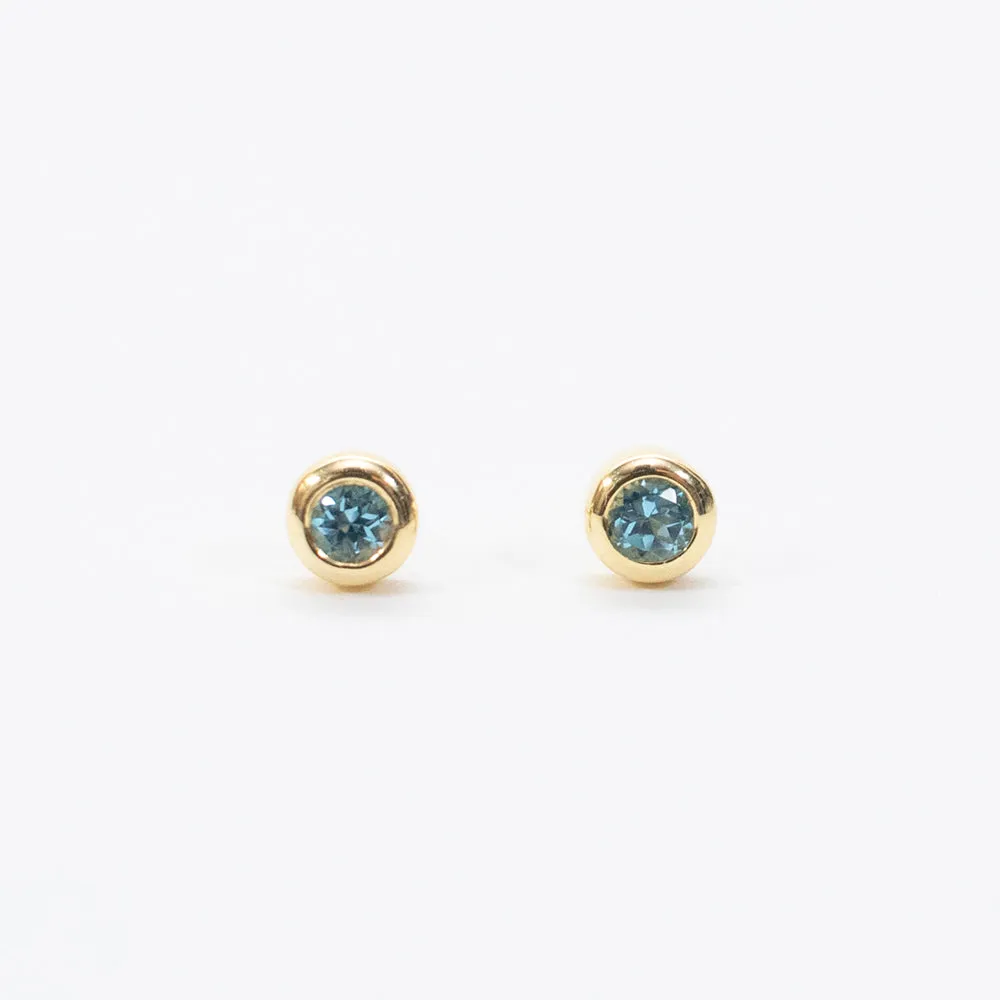 Round Gold Vermeil Blue Topaz Studs