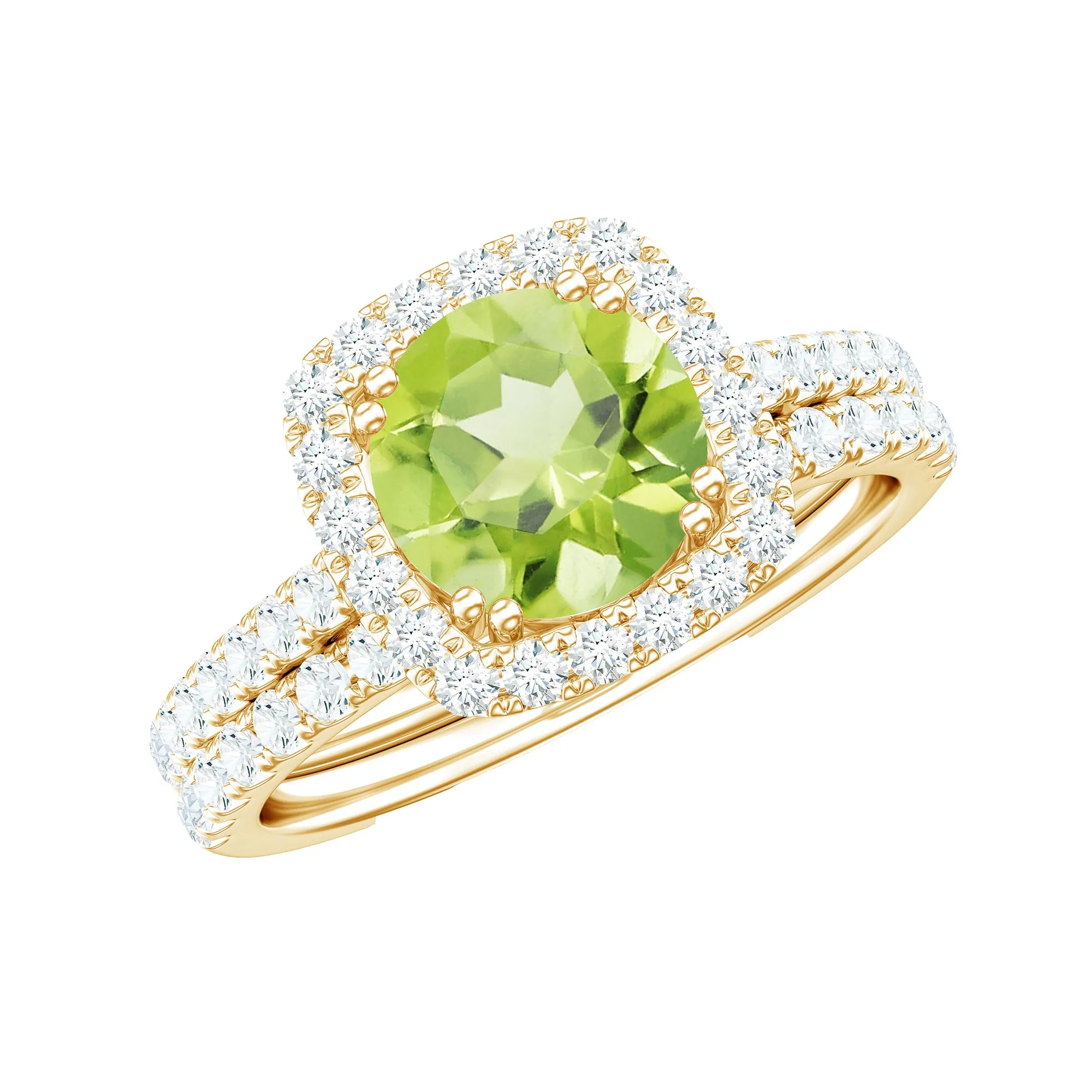 Round Peridot and Moissanite Bridal Ring Set