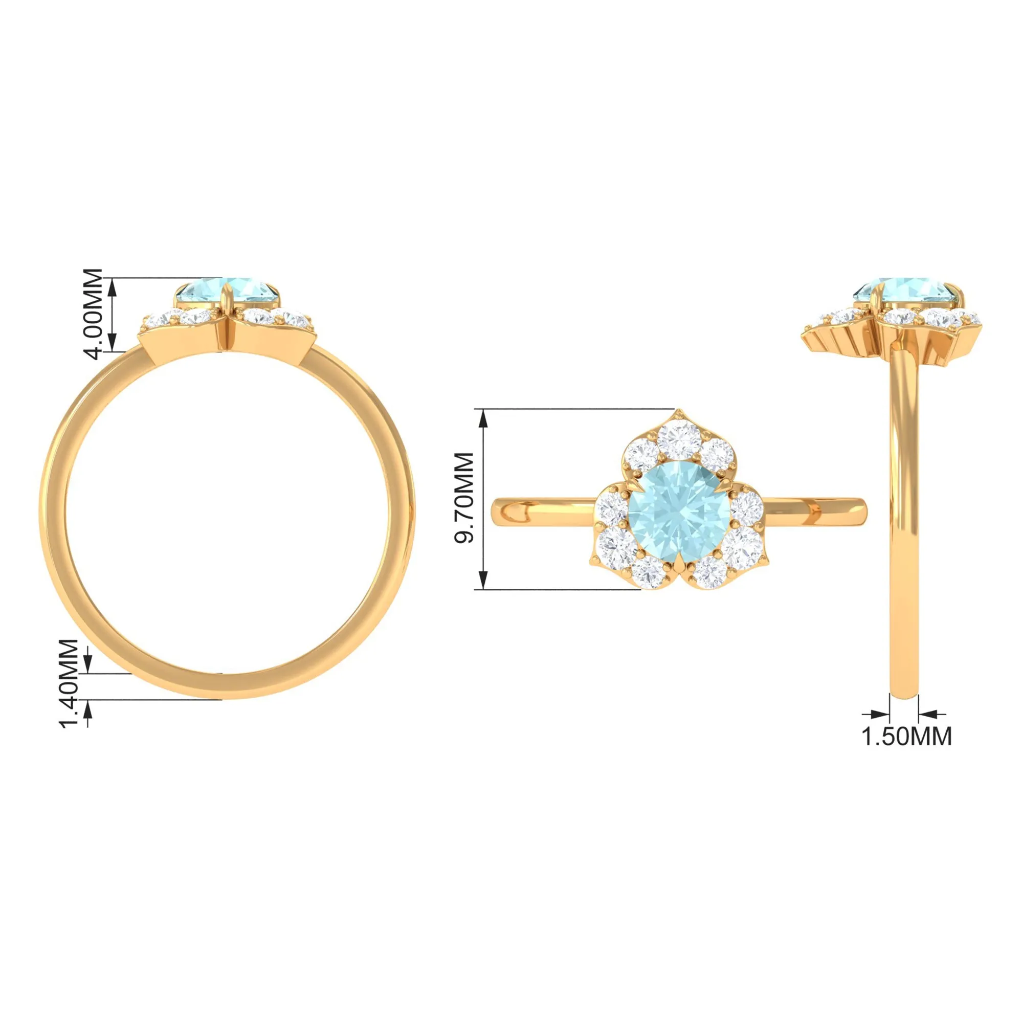 Round Sky Blue Topaz Flower Ring with Diamond Accent