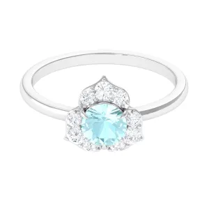 Round Sky Blue Topaz Flower Ring with Diamond Accent
