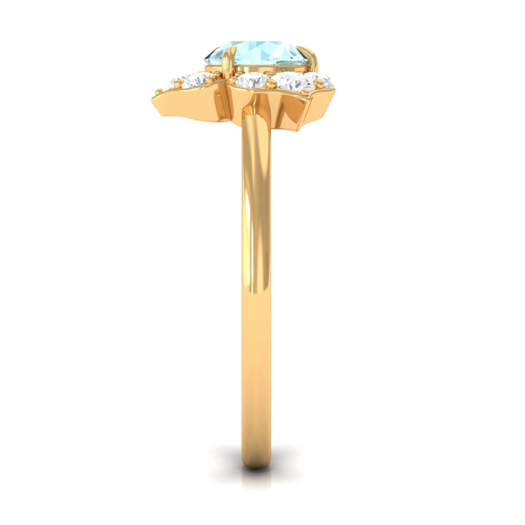 Round Sky Blue Topaz Flower Ring with Diamond Accent