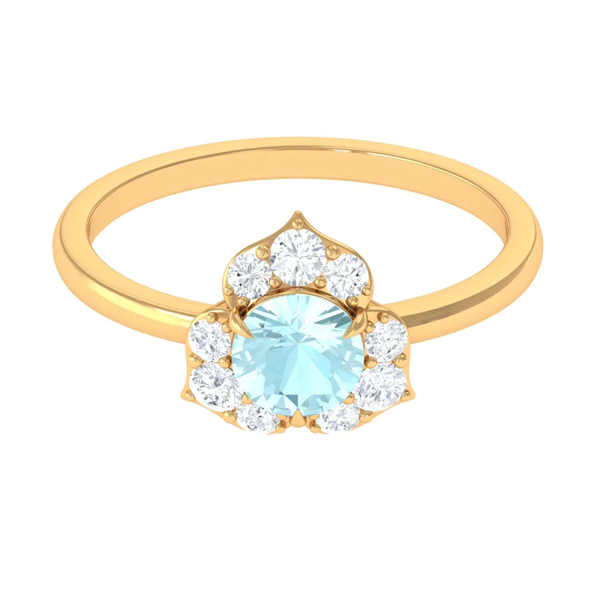 Round Sky Blue Topaz Flower Ring with Diamond Accent