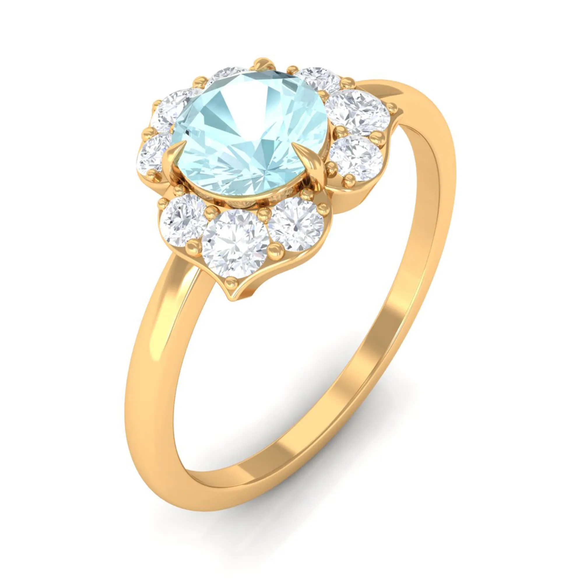 Round Sky Blue Topaz Flower Ring with Diamond Accent