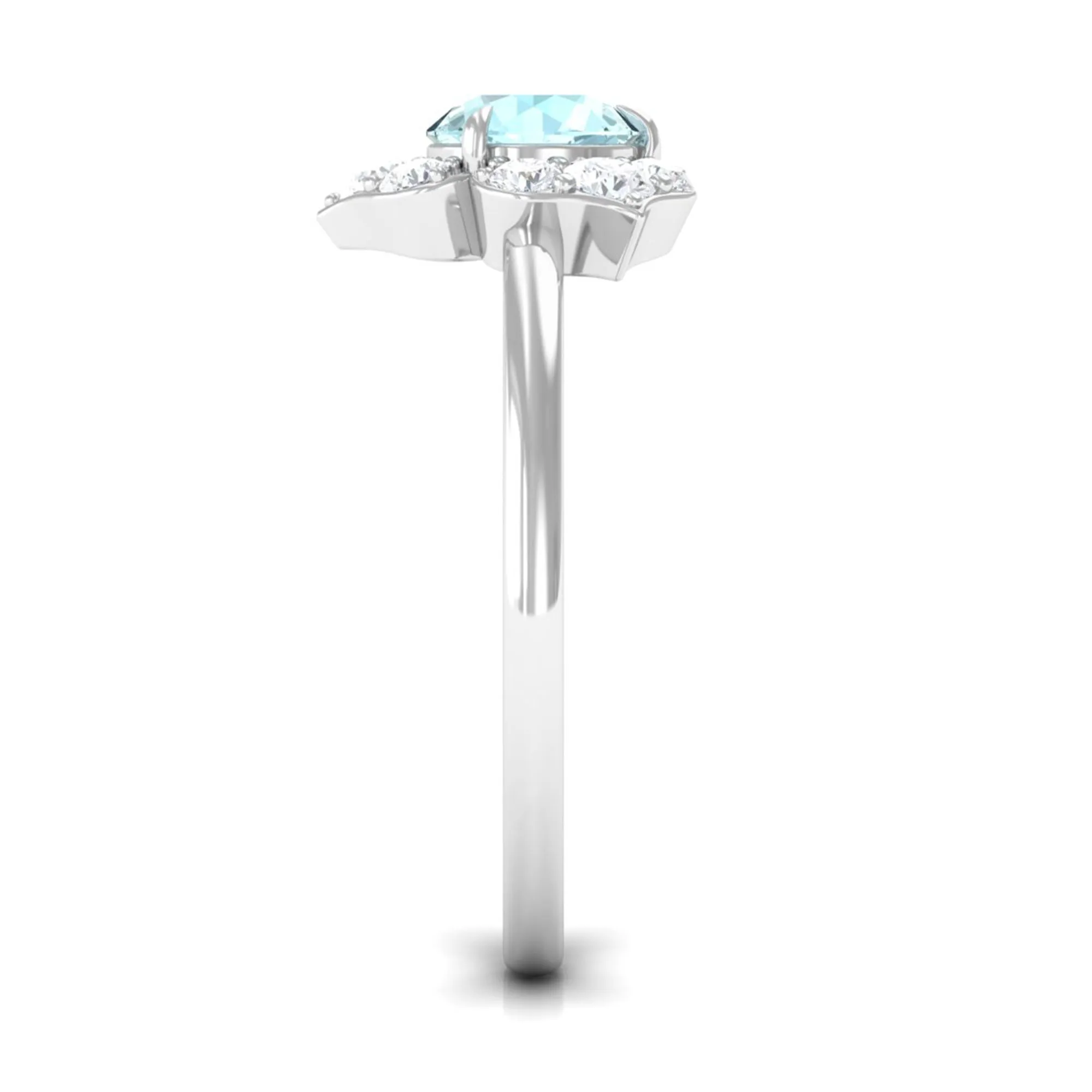 Round Sky Blue Topaz Flower Ring with Diamond Accent