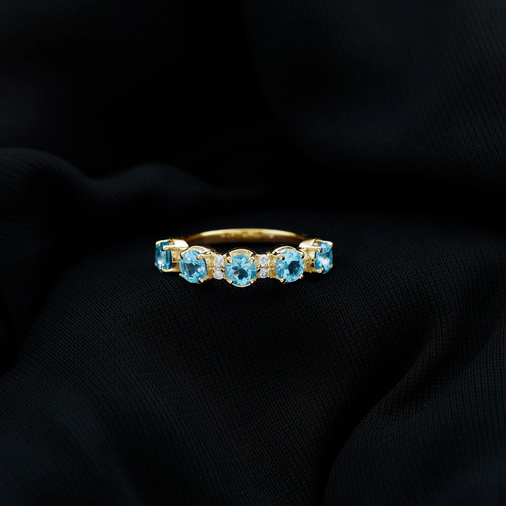 Round Swiss Blue Topaz and Diamond Half Eternity Ring