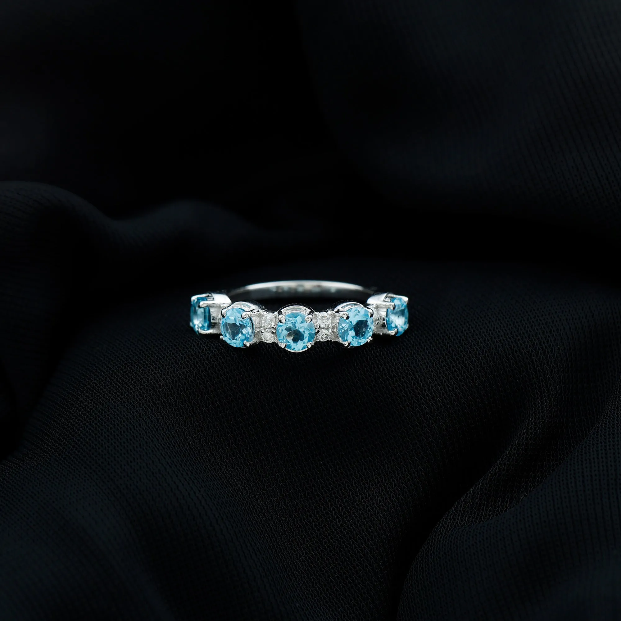 Round Swiss Blue Topaz and Diamond Half Eternity Ring