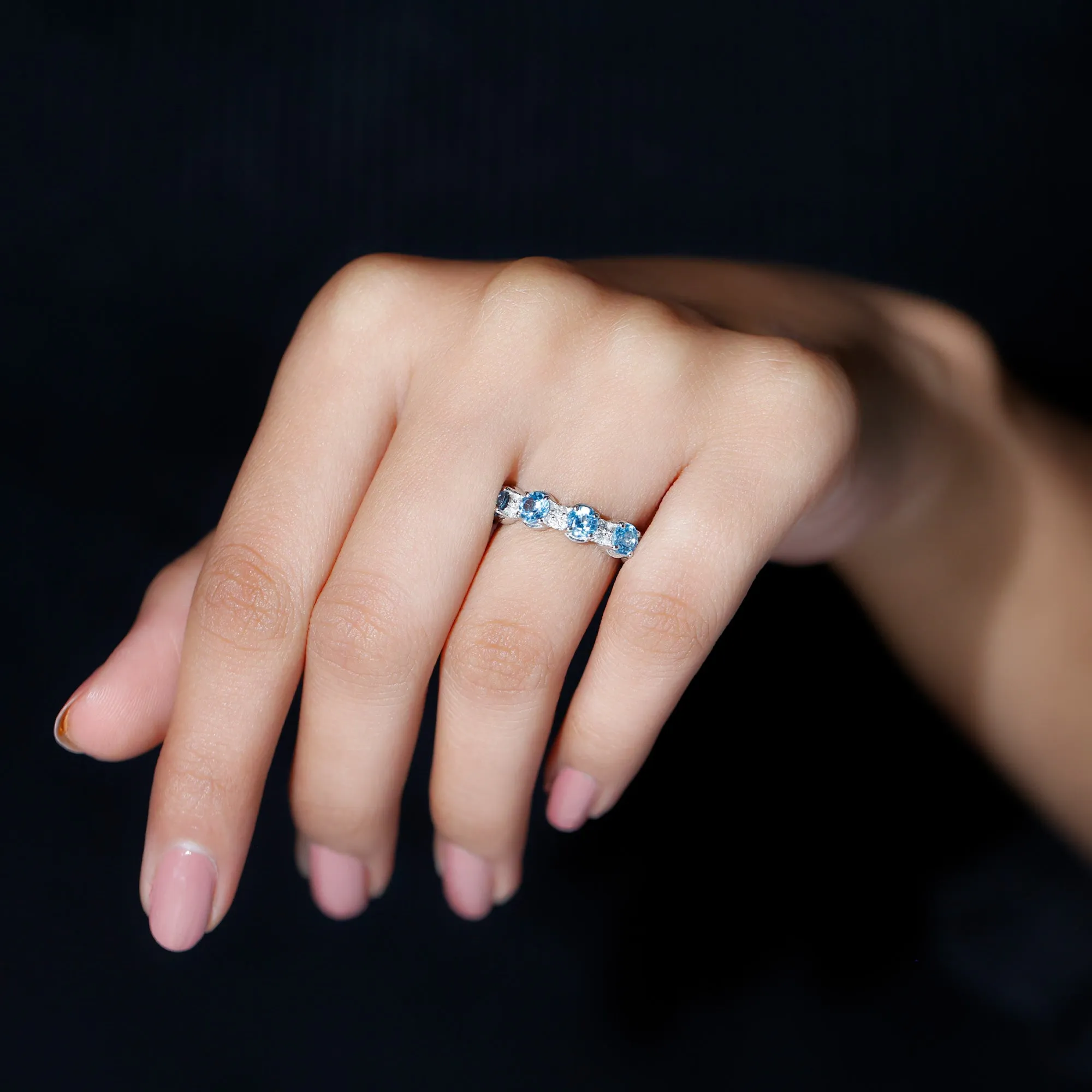 Round Swiss Blue Topaz and Diamond Half Eternity Ring
