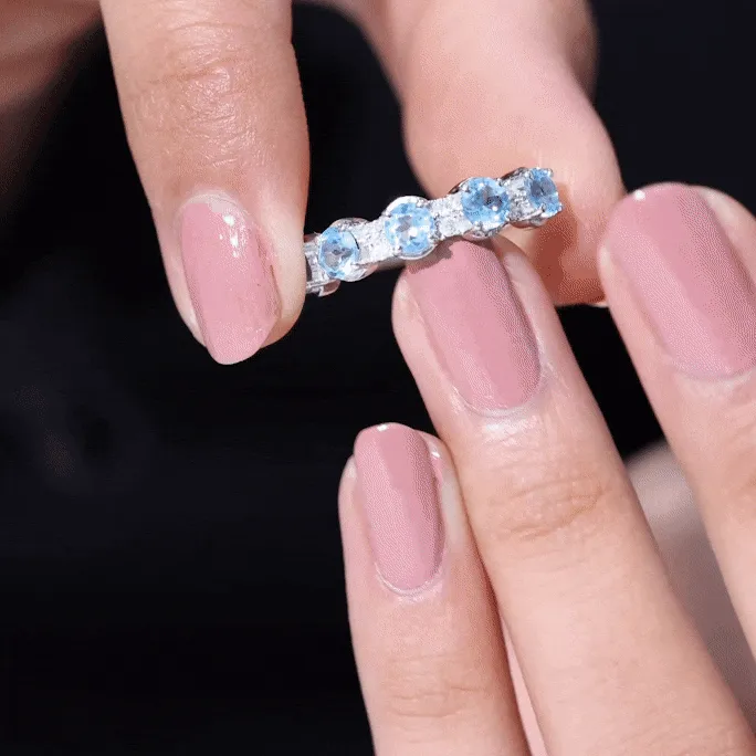 Round Swiss Blue Topaz and Diamond Half Eternity Ring