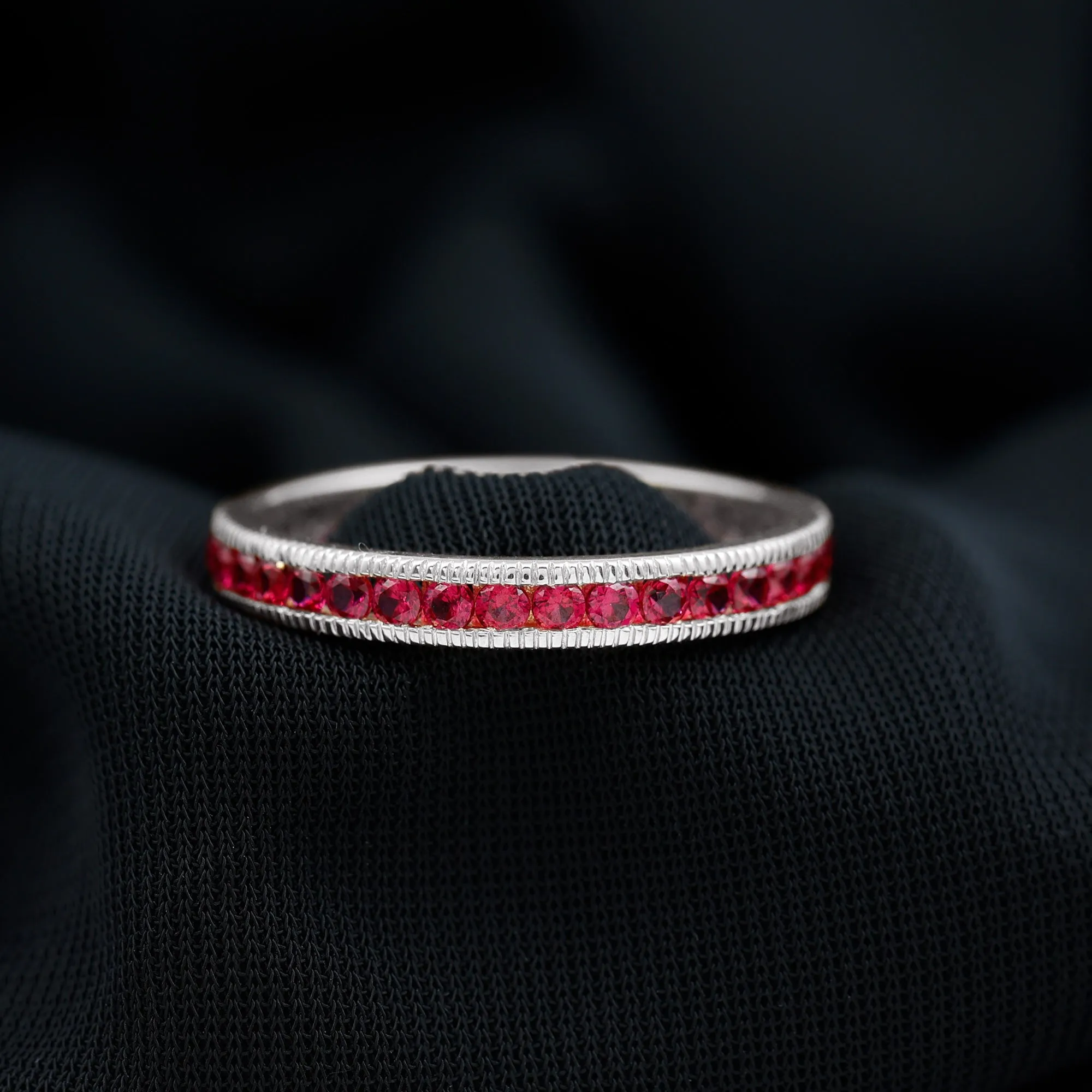 Ruby Eternity Ring with Milgrain Detailing