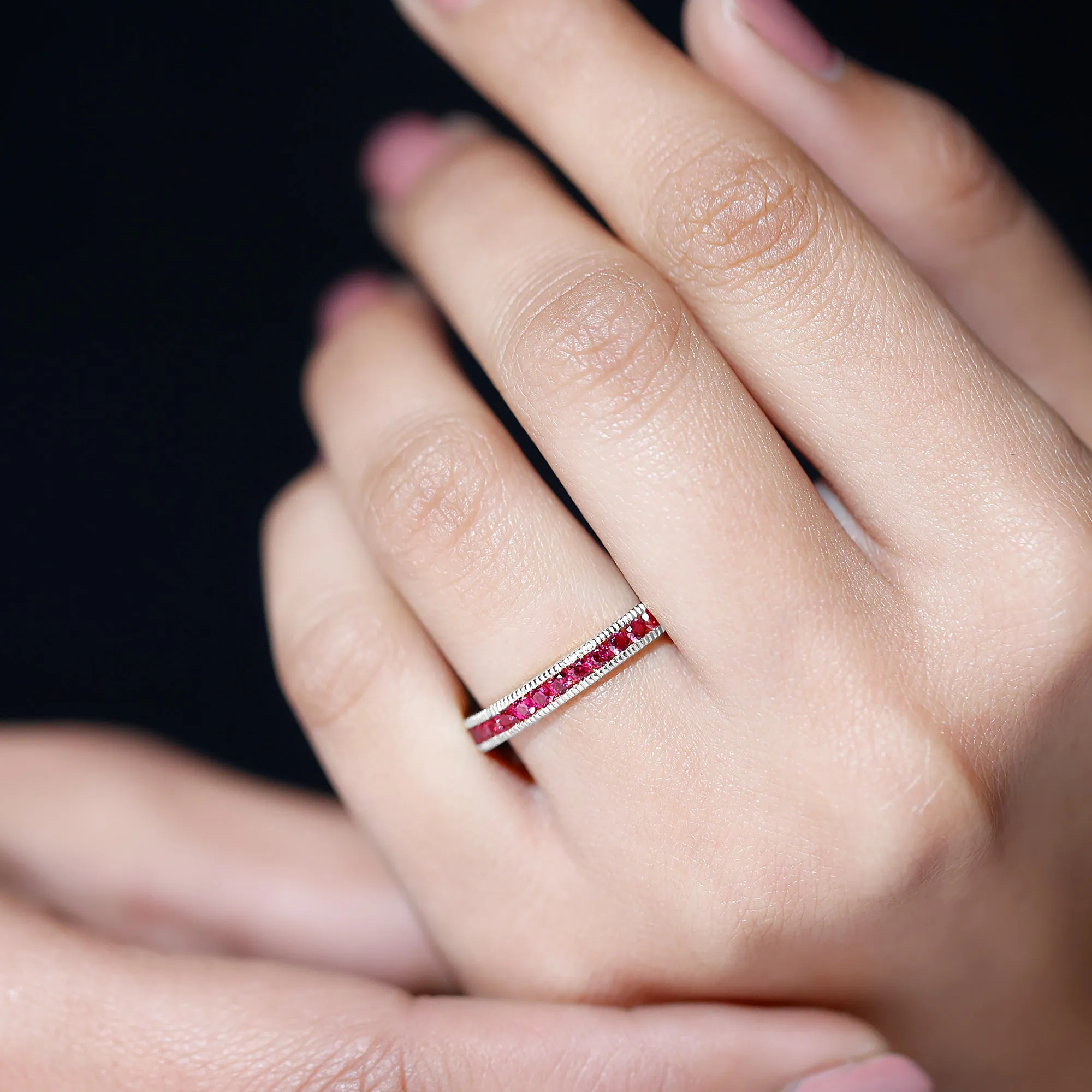 Ruby Eternity Ring with Milgrain Detailing