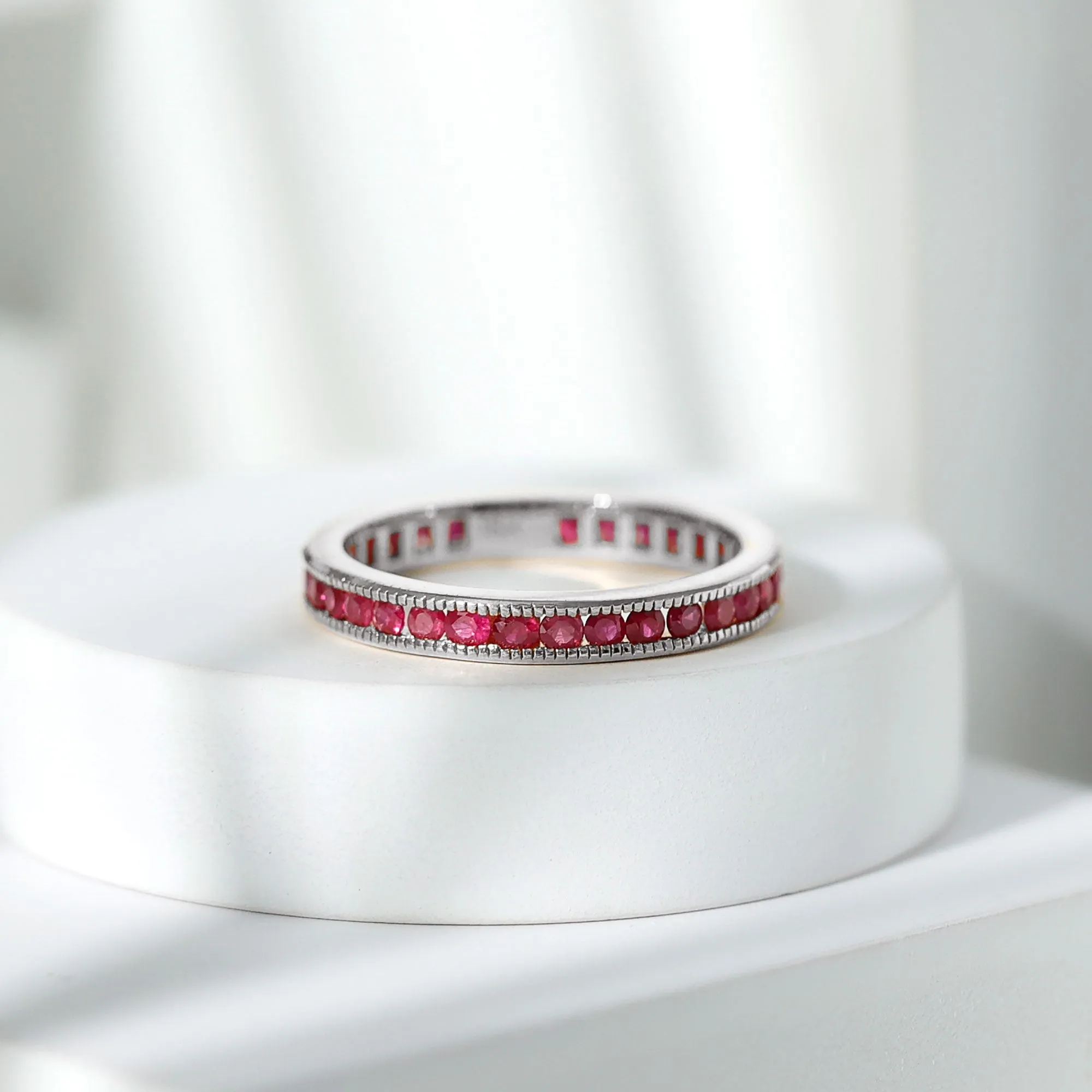 Ruby Eternity Ring with Milgrain Detailing