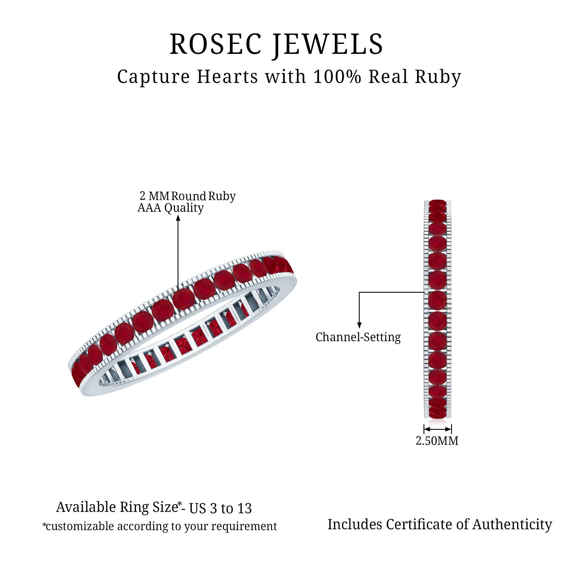 Ruby Eternity Ring with Milgrain Detailing