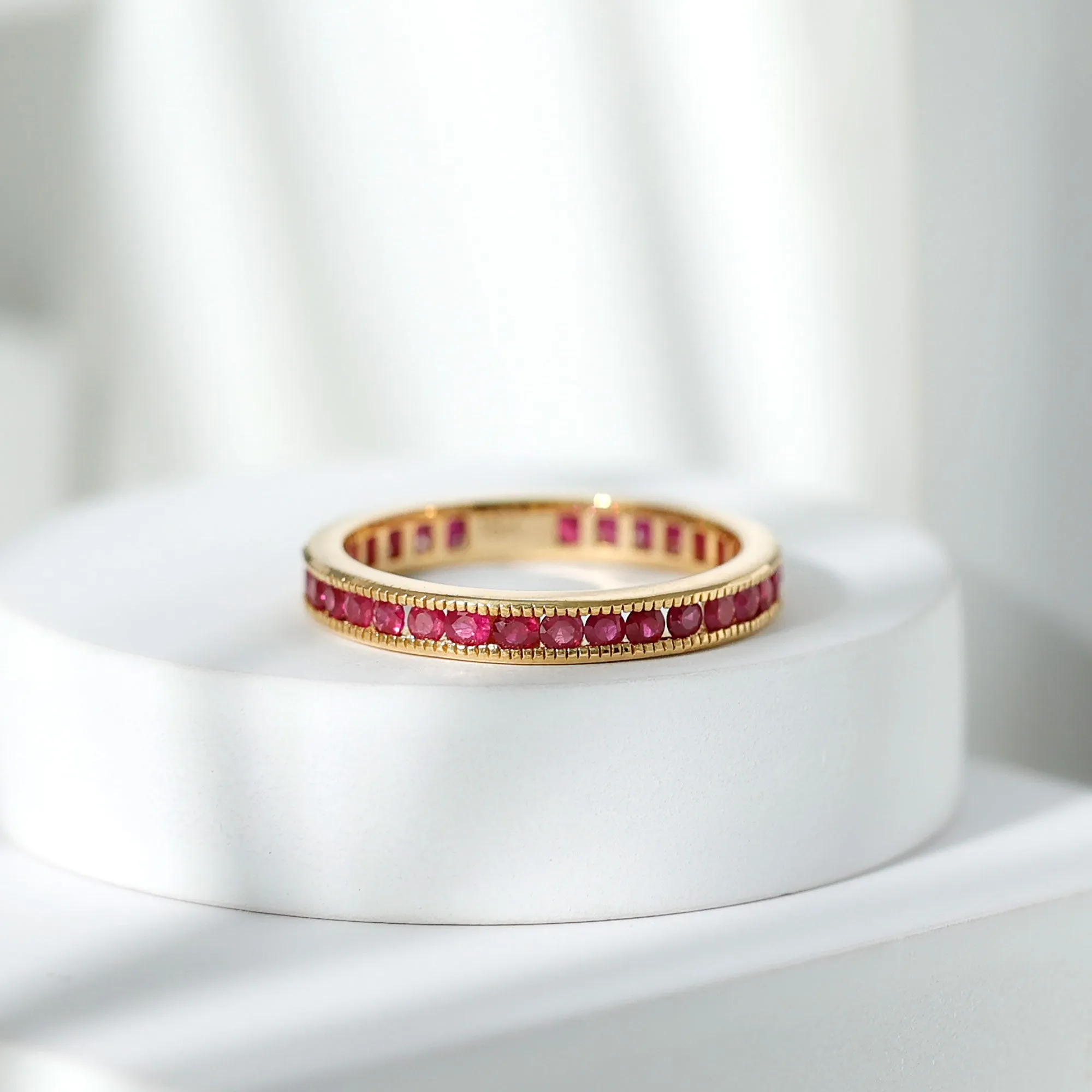 Ruby Eternity Ring with Milgrain Detailing
