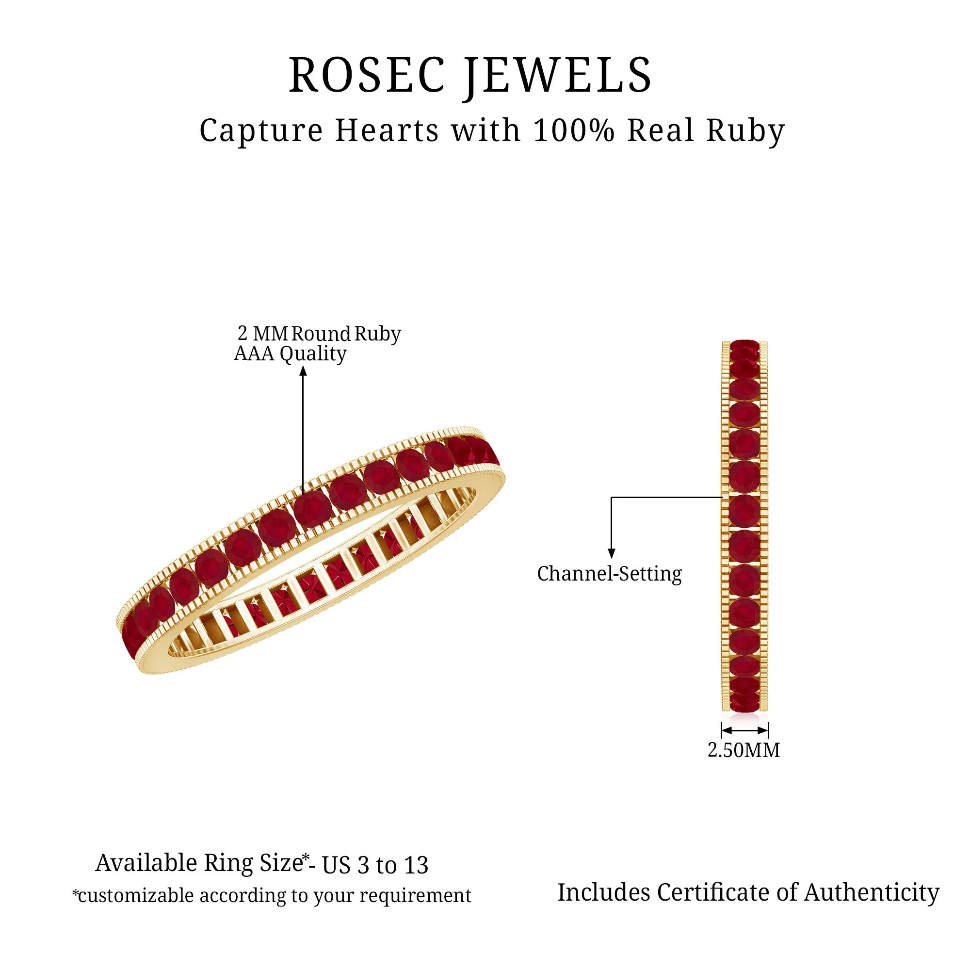Ruby Eternity Ring with Milgrain Detailing