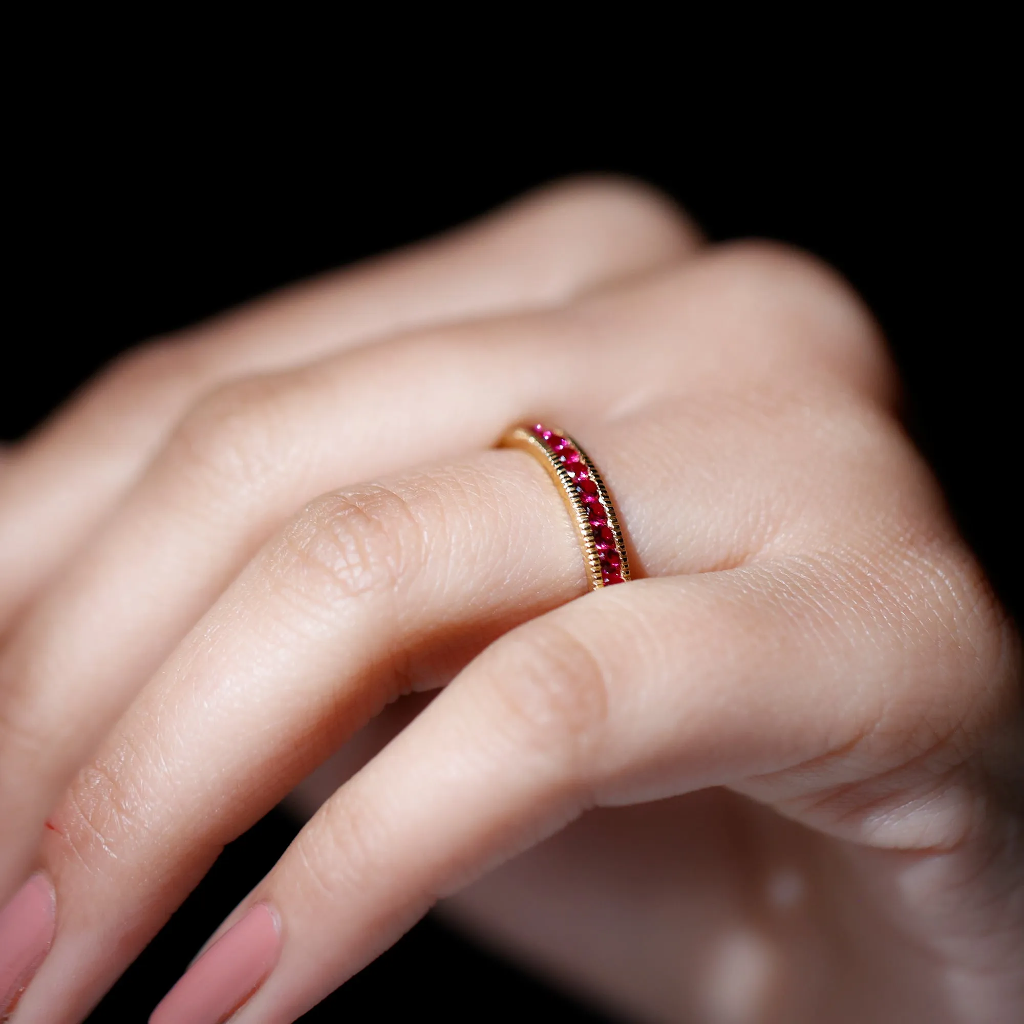Ruby Eternity Ring with Milgrain Detailing