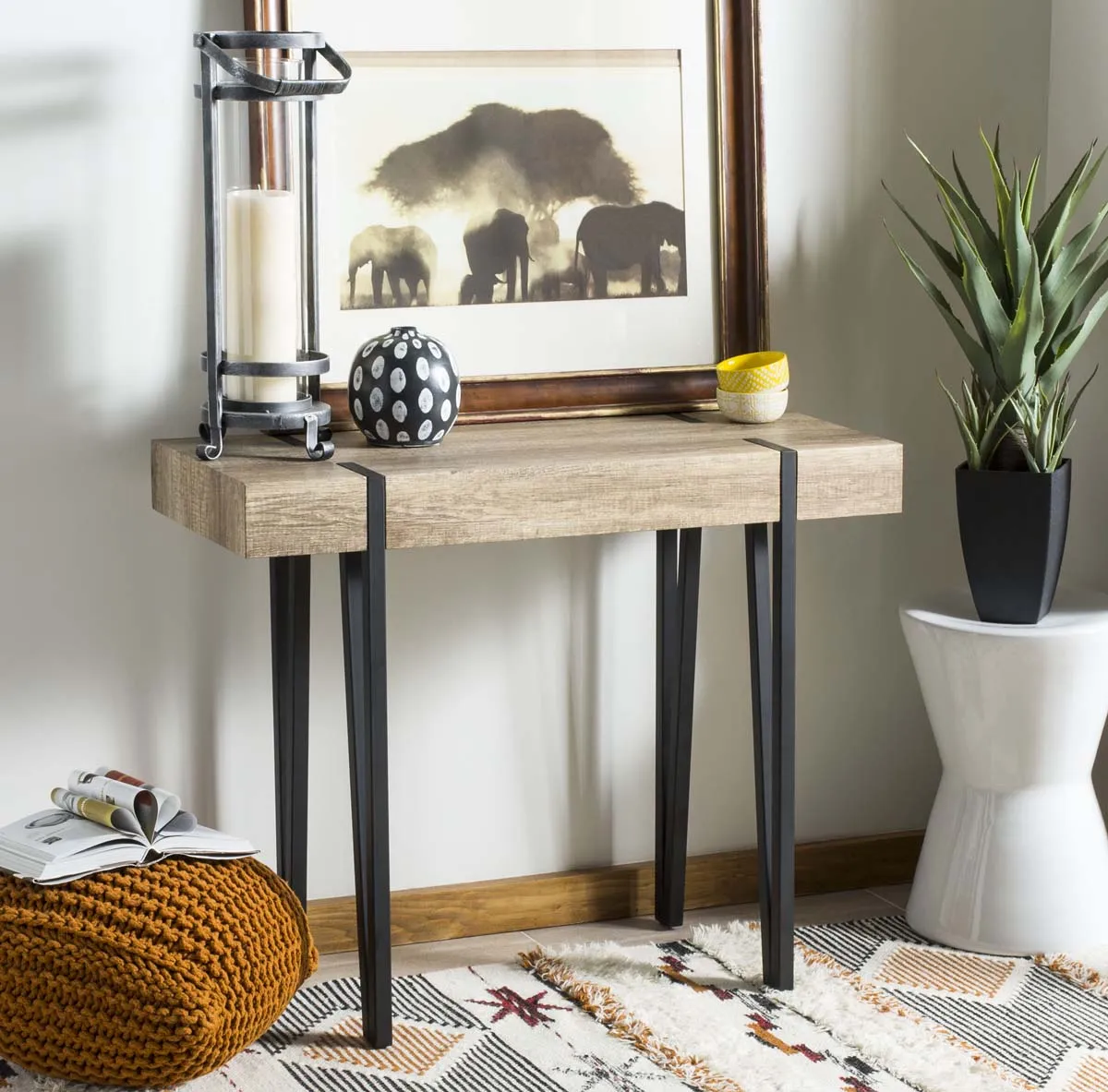 Safavieh Alyssa Rectangular Rustic Midcentury Wood Top Console Table , CNS7000
