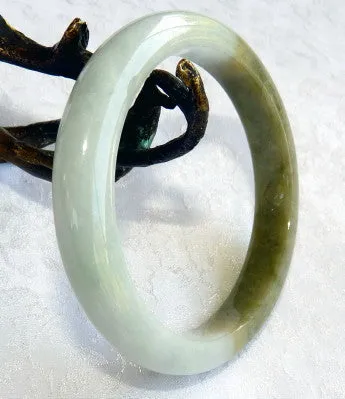 Sale-"Yin and Yang" Burmese Jadeite Bangle Bracelet 55 mm Grade A   Certificate (679)