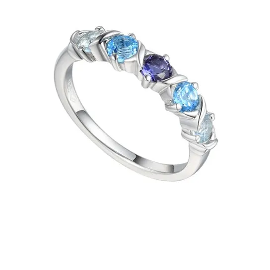 Silver Blue Topaz and Iolite half eternity ring