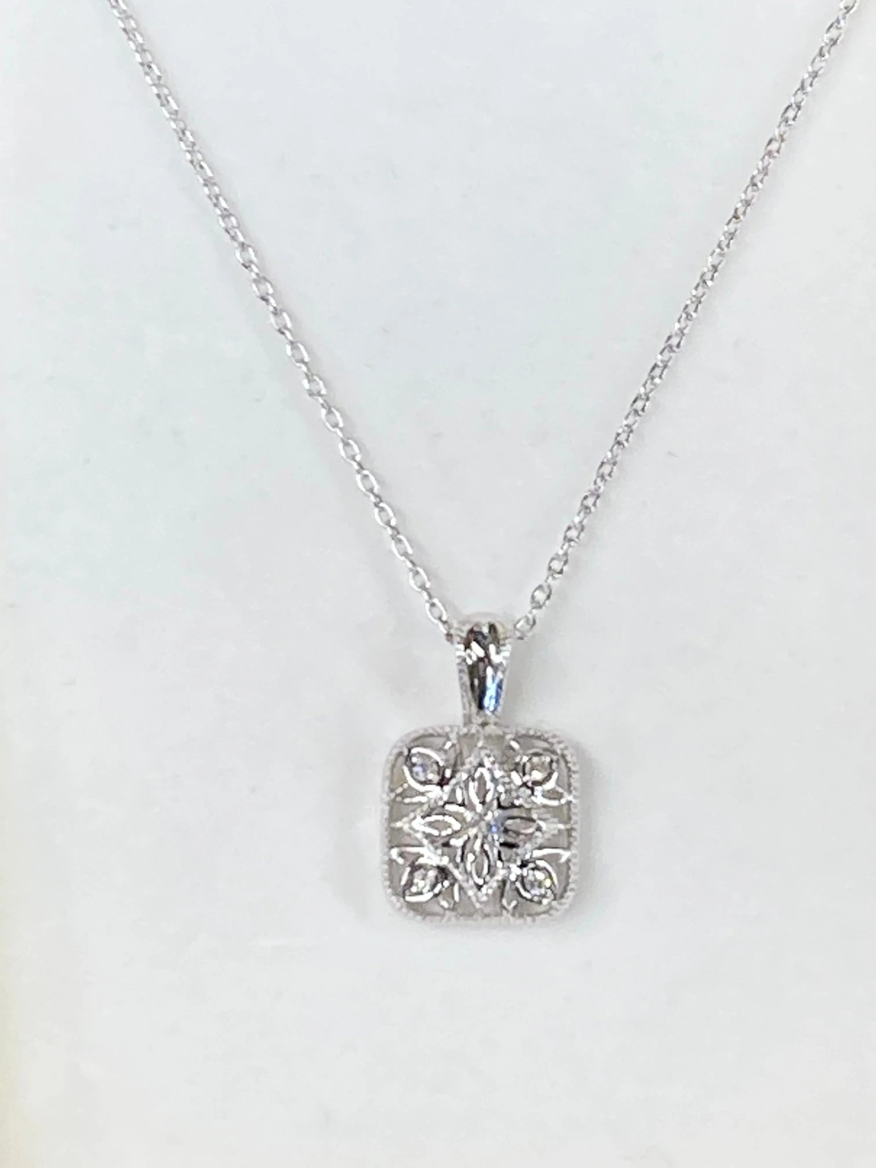 Silver Filigree Diamond Pendant