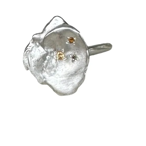 Silver keshi ring with garnet, citrine & champagne diamond