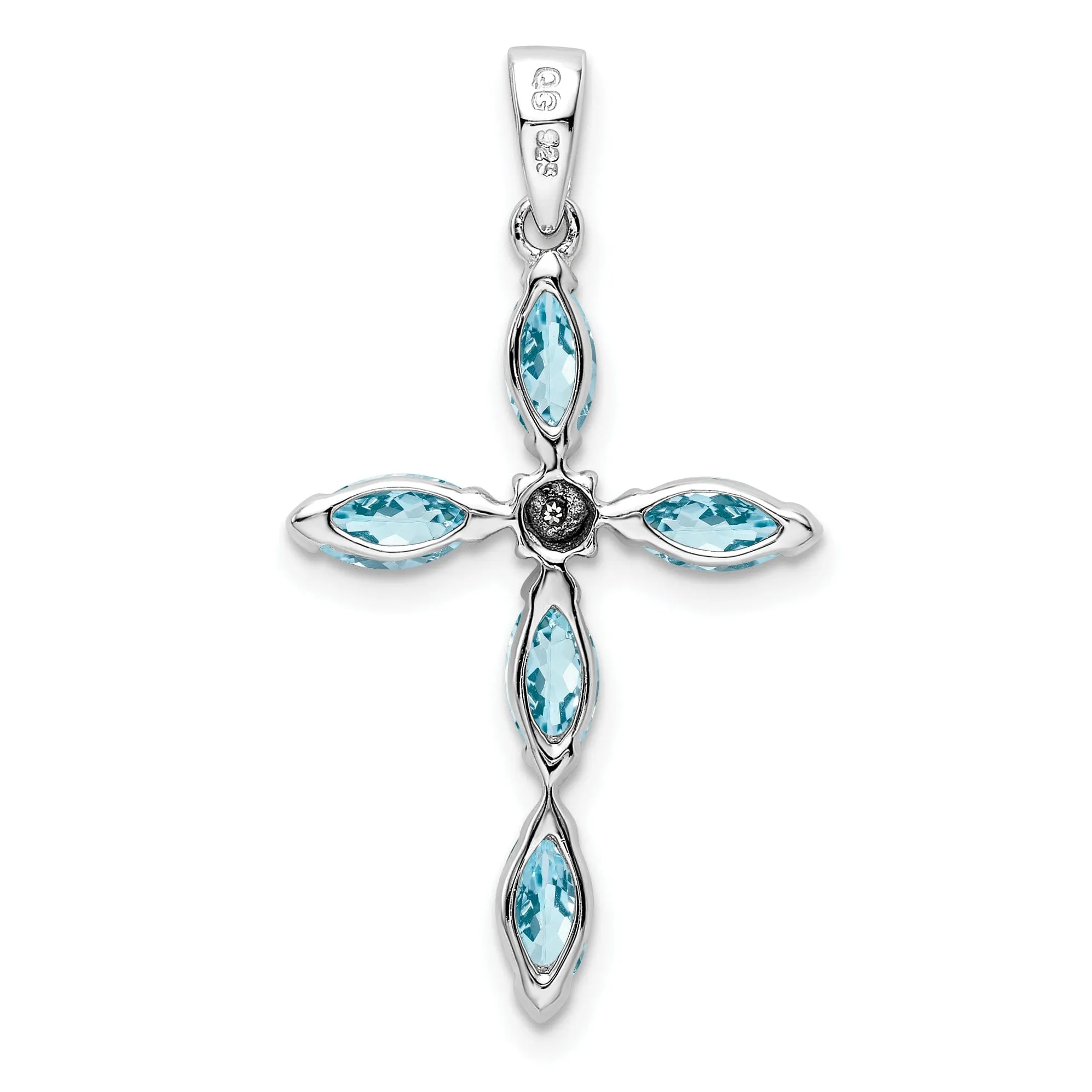 Silver Light Blue Topaz Diamond Cross Pendant