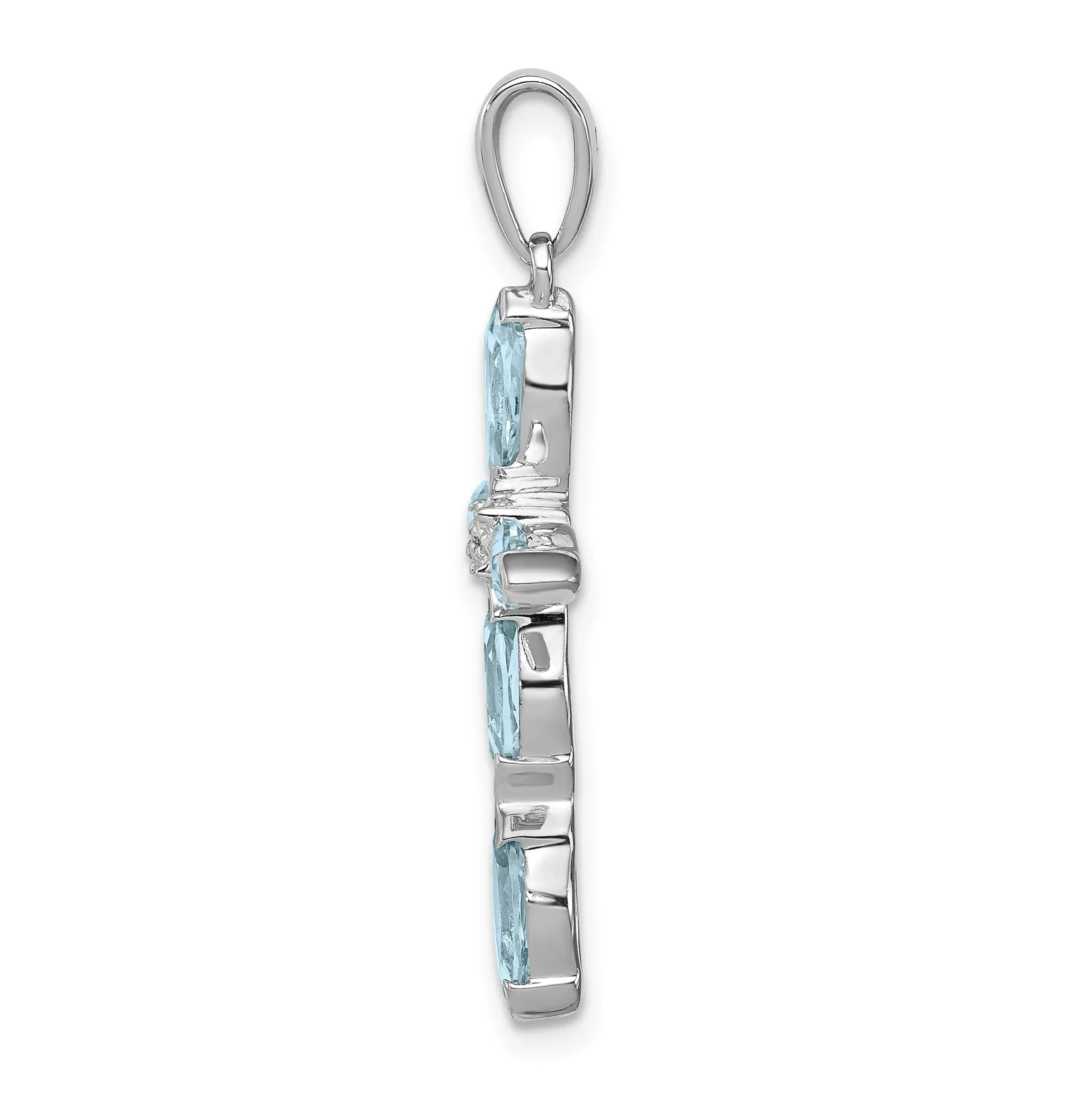 Silver Light Blue Topaz Diamond Cross Pendant