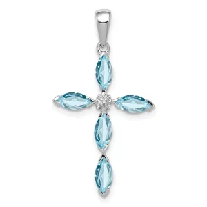Silver Light Blue Topaz Diamond Cross Pendant