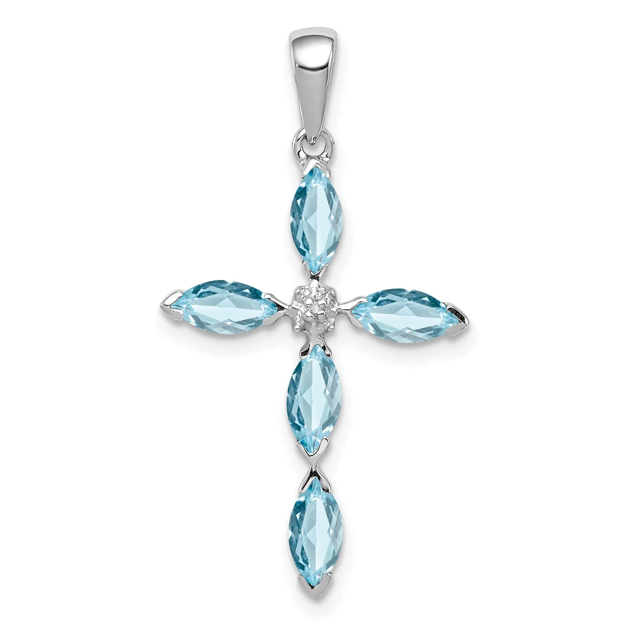 Silver Light Blue Topaz Diamond Cross Pendant