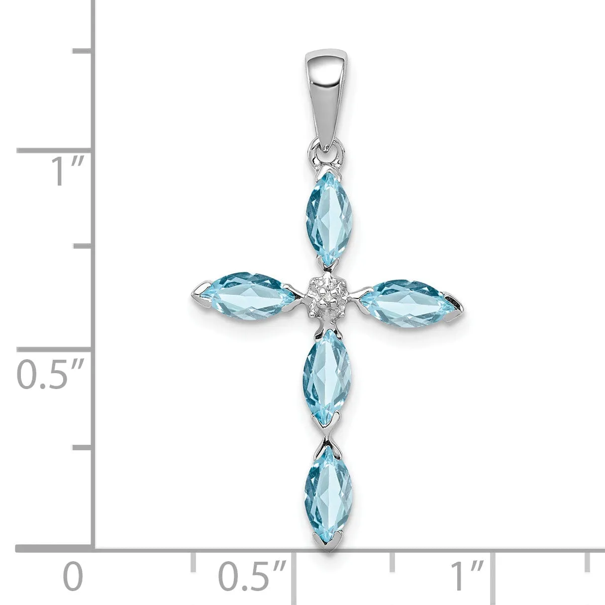 Silver Light Blue Topaz Diamond Cross Pendant