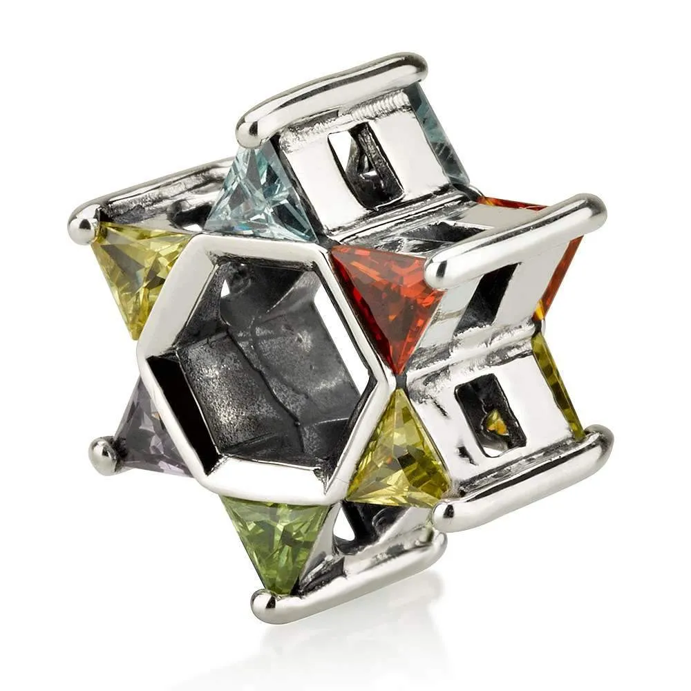 Silver Magen David Star Semi Precious Rainbow Stone Bead Charm Holy Land Gift