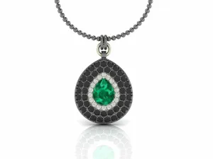 Silver Pendant Green Hydro Black Spinels and White Topaz