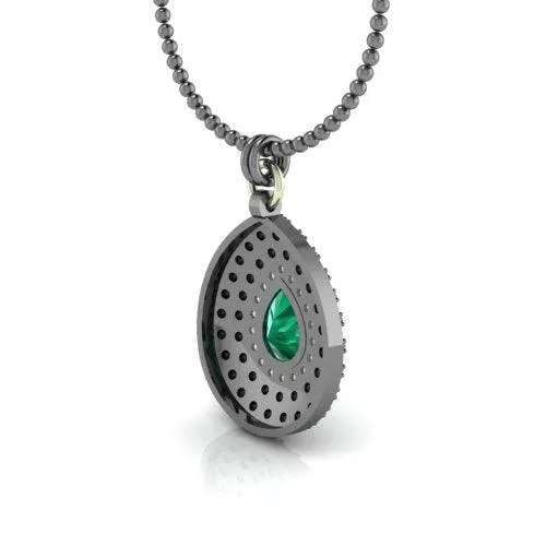 Silver Pendant Green Hydro Black Spinels and White Topaz