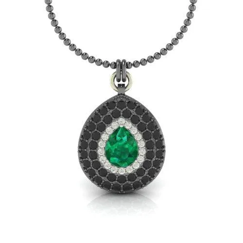 Silver Pendant Green Hydro Black Spinels and White Topaz
