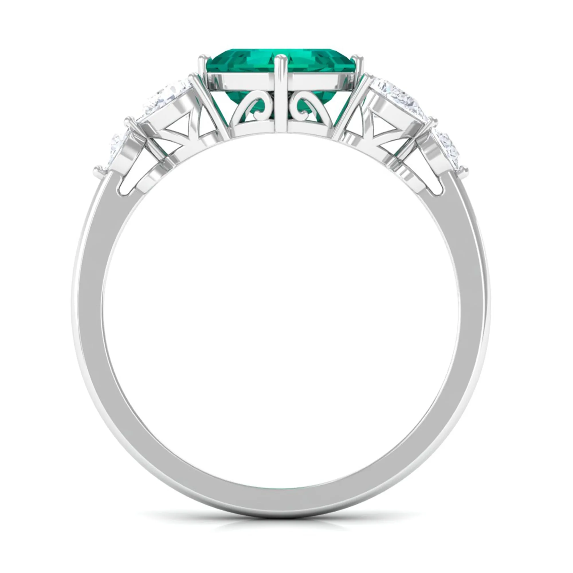 Simple Asscher shape Emerald Solitaire Engagement Ring with Diamond